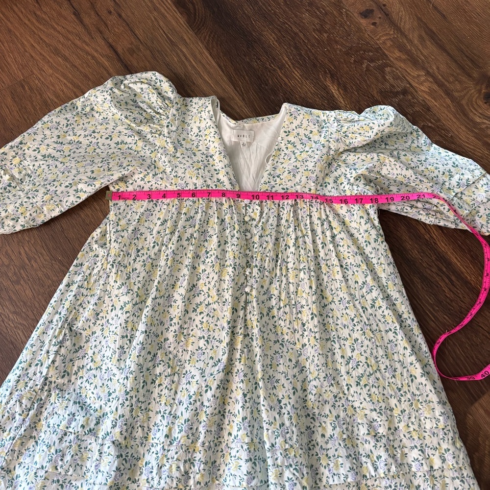 Mable Floral Puff Sleeve Mini Dress 100% Cotton Size M - Picture 9 of 9